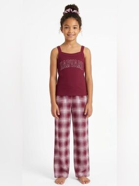 Harvard Burgundy Plaid Tank & Wide-Leg Kids Pajama Set